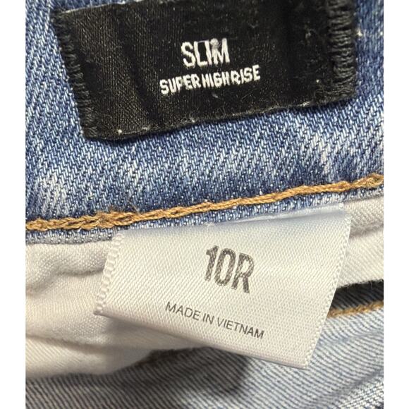 Express Women Floral Embroidered Boho Super High Rise Slim Denim Jeans Sz 10R - Picture 4 of 10